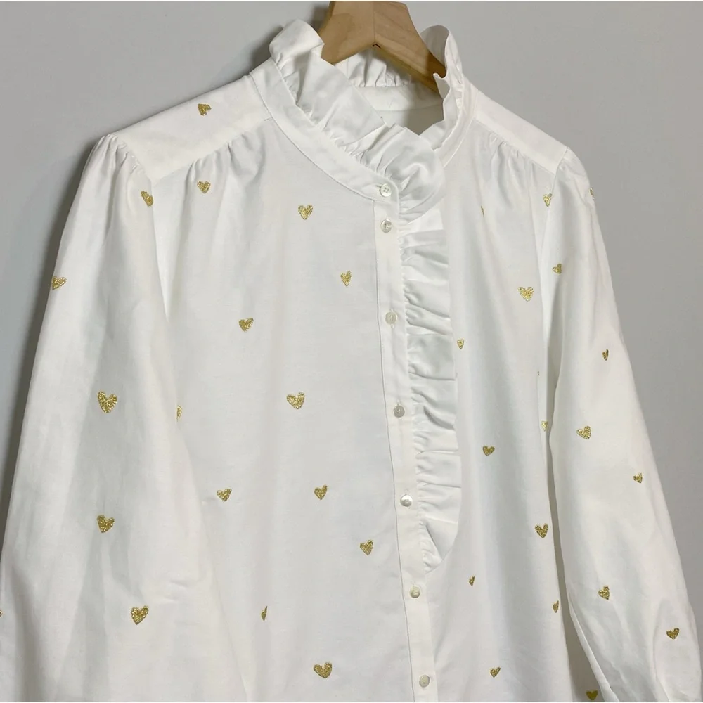 Sezane Chlo Gold Hearts Embroidered Shirt - Picture 6 of 12